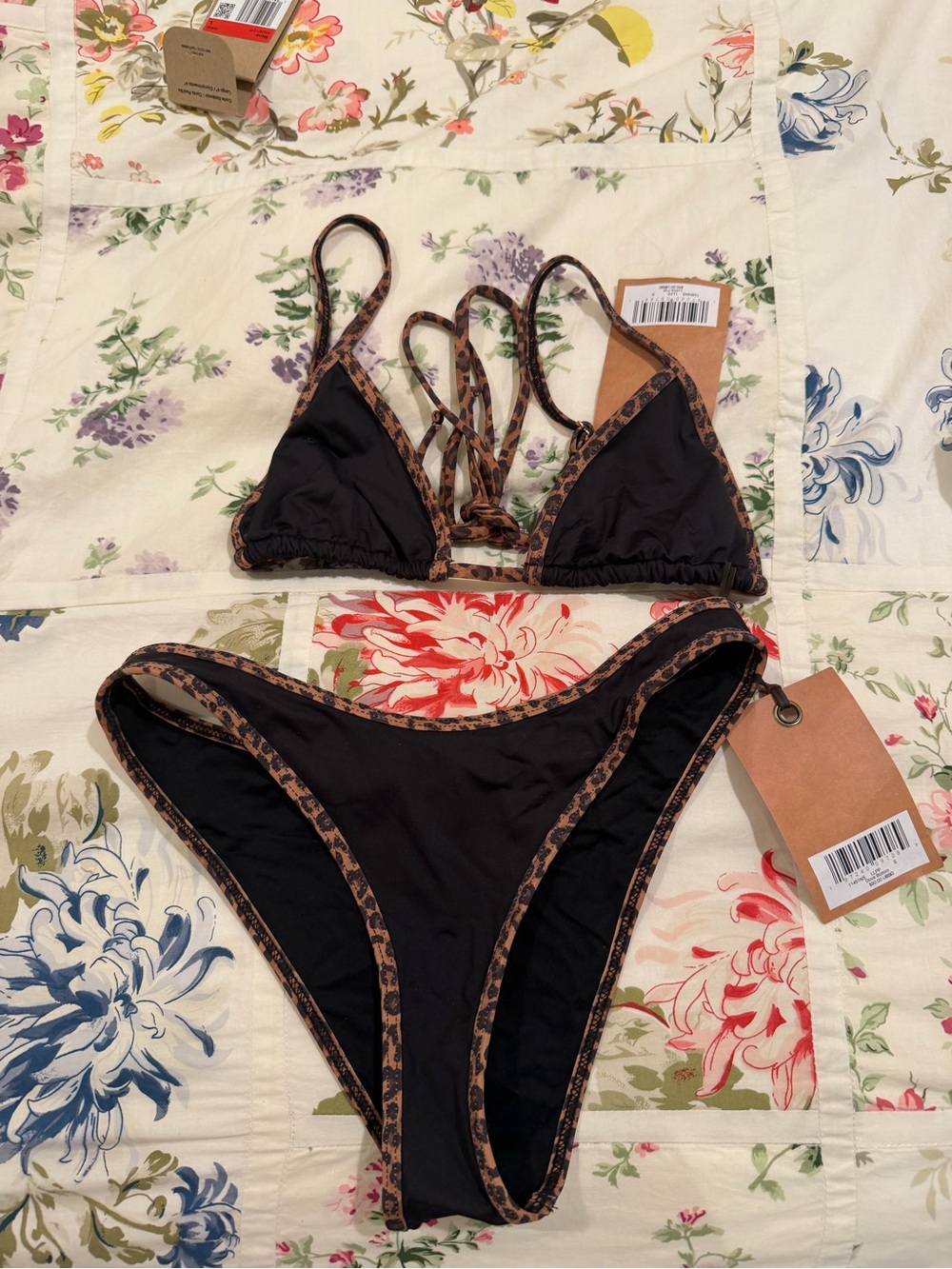 Black Bikini Set with Leopard Trim frankie’s bikini
